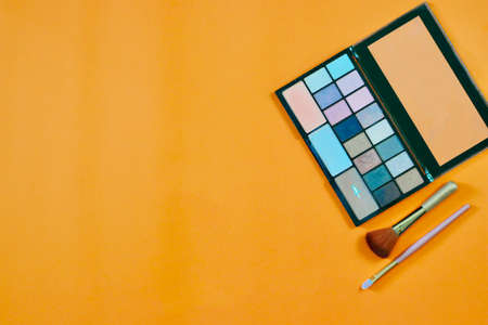 Woman makeup set on the Orange backgroundの写真素材