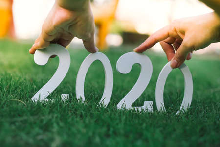 2020 numbers on the grass  ,happy new yearの写真素材