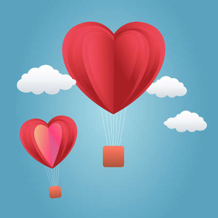 Red heart shaped balloon card For Valentine's Day illustration workのイラスト素材