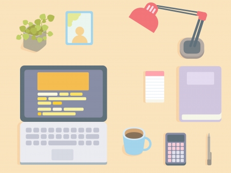 flat design - top view office tableのイラスト素材
