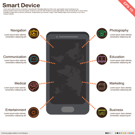 flat design - mobile application,apps,touchscreen smartphone with applicationのイラスト素材