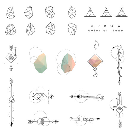 Hipster sketch style infographics elements set for retro design. Paster colorのイラスト素材