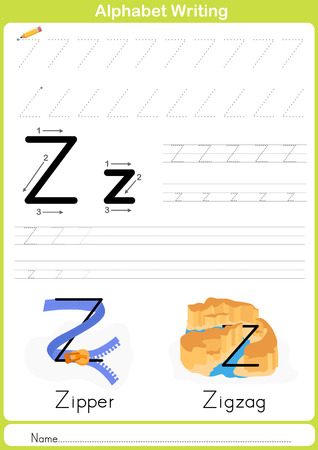 Alphabet A-Z Tracing Worksheet,  Exercises for kids -  illustration and vector outline - A4 paper ready to printのイラスト素材