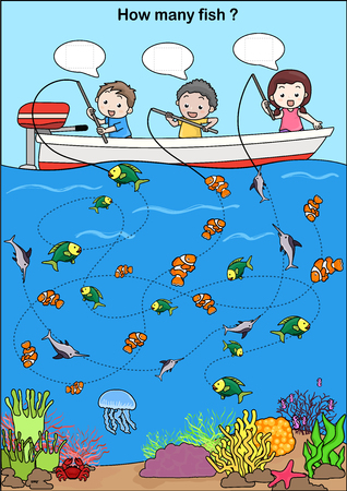 Counting fish - Worksheet for educationのイラスト素材
