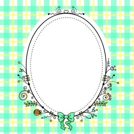 Black border and color flower on circle frameのイラスト素材