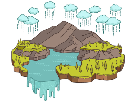 landscape isometric concept nature with mountains and rainy cloud.のイラスト素材