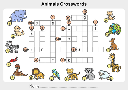 Animals Crosswords - Worksheet for education.のイラスト素材