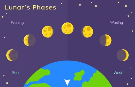 Lunarâs Phases - Astronomy for kids - What Causes Phases of the Moon?のイラスト素材