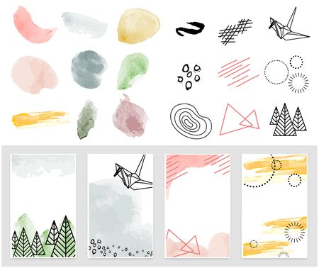 Art set of modern decor prints set abstract - Parts of set watercolor background.のイラスト素材
