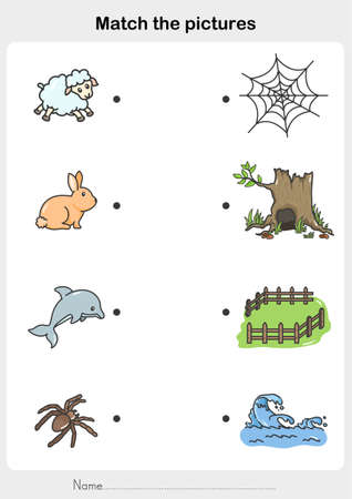 match the pictures of Animal and Their Homes. Printable worksheet. - Flashcards for education.のイラスト素材