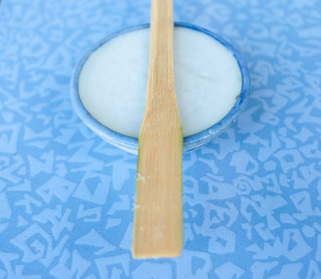 coconut milk custard in small porcelain cupの写真素材