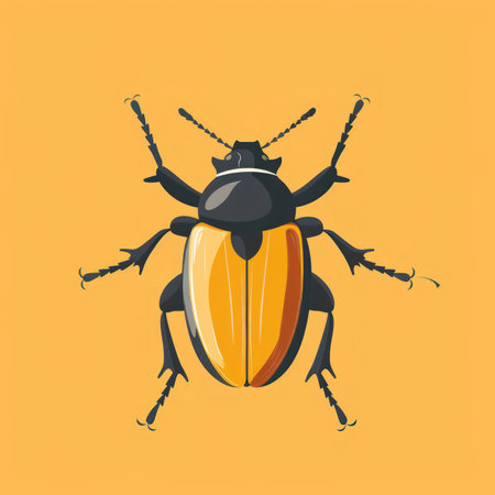 Beetle vector illustration. Isolated on a yellow background.の素材
