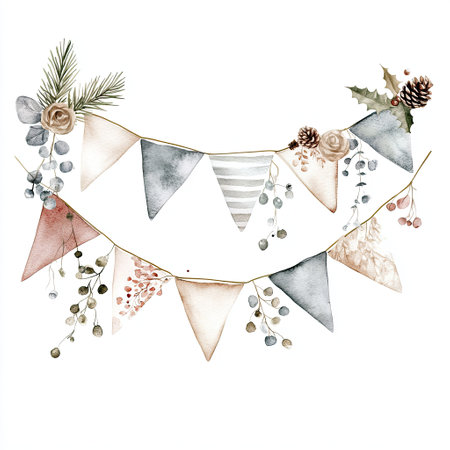 Watercolor Christmas garland. Hand painted illustration isolated on white backgroundの素材