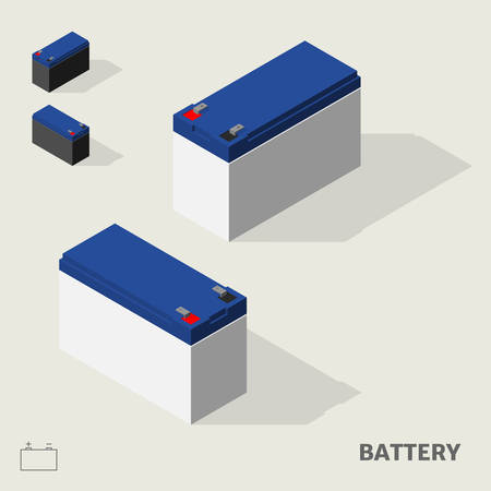 Battery in isometric view with shadow including with symbol.のイラスト素材