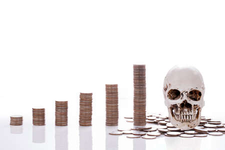 The financial concept Money coin graph schedule collapse in the crisis. Risk management conceptの写真素材