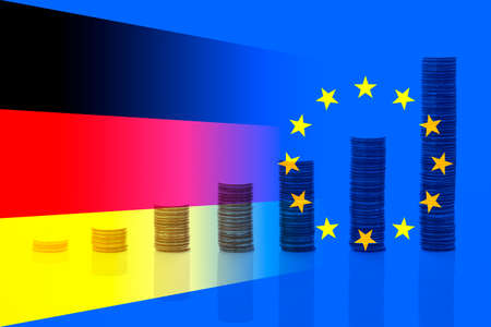 The financial concept Money coin graph. Euro and Germany flagの写真素材