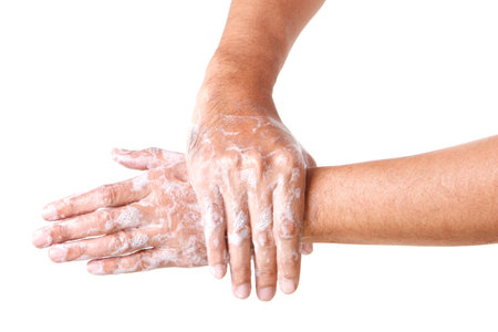 Cleaning Hands. Washing hands. ISOLATED ON WHITE BACKGROUND.