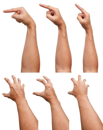 Male Asian hand gestures isolated over the white background. Pointing Visual Touch Action.の写真素材
