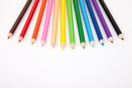 Color pencils isolated on white background close upの写真素材