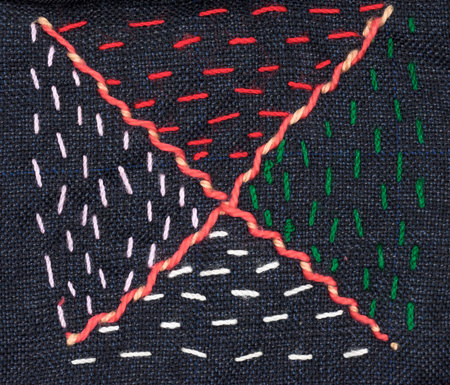 Closeup handmade embroidery design on black fabric
