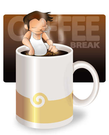 	man inside a coffee mug, smoking a cigaretteのイラスト素材