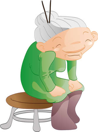 Cartoon old woman sitting on a chairのイラスト素材