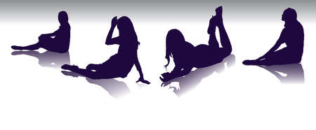 Set of sitting  fashion model silhouettesのイラスト素材