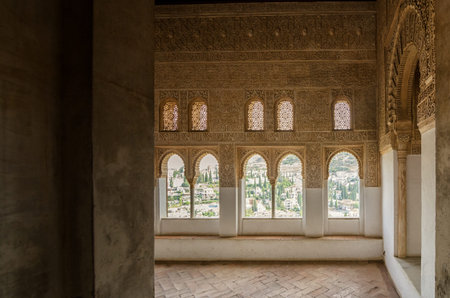Moresque ornaments from Alhambra Islamic Royal Palace, Granada, Spain. 16th century.のeditorial素材