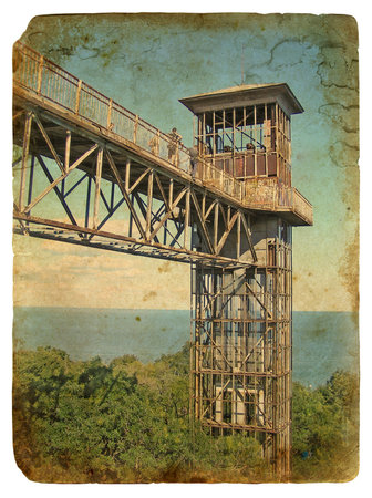 metal construction - Lift. Old postcard, design in grunge and retro style