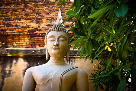 The Buddha statue and ancient remains in the Thailandの写真素材