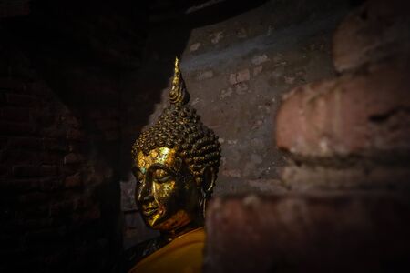 The Buddha statue and ancient remains in the Thailandの写真素材