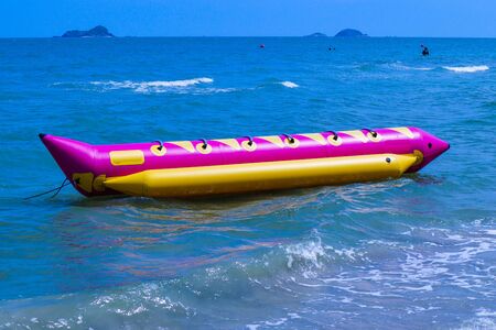 Banana boat lay on the beach, Holiday in Rayong, Thailandの写真素材