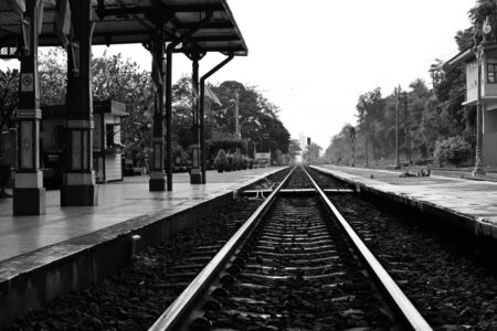 Railway, Railroad, Train Tracks, Green Pasture, Selective Focusの写真素材