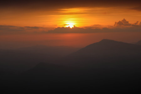 Landscape pictures at sunset are beautiful with light and mountains.の写真素材