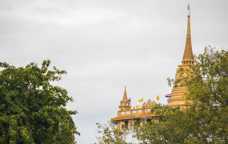 Wat Saket Ratchaworamahawihan Also known as Wat Phu Khao Thong, it is an ancient and important temple in Thai history and culture. There are many tourists coming.BANGKOK, THAILANDの写真素材