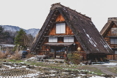 Gassho-zukuri unique architecture house in Shirakawa villageの写真素材