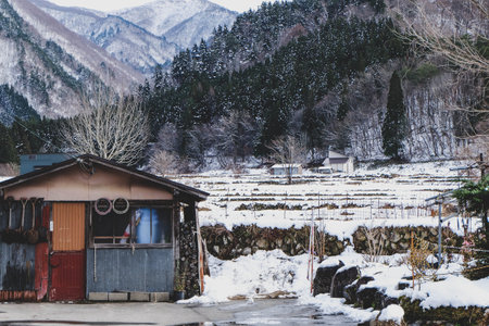 Shirakawa-go a small village in Japan has snow all over the village.の写真素材