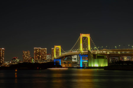 Tokyo city view from waterfront in daiba at nightの写真素材