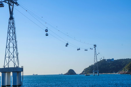 Songdo Skywalk and gondola are popular tourist attractions in Busan,South Koreaの写真素材