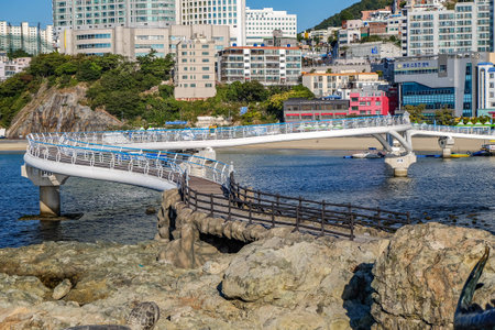 The longest skywalk on the water in South Korea.の写真素材