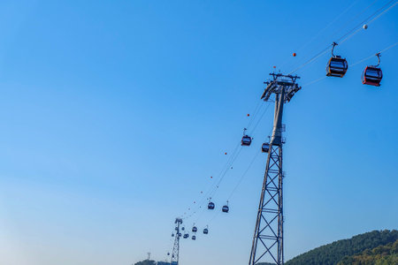Songdo Skywalk and gondola are popular tourist attractions in Busan,South Koreaの写真素材