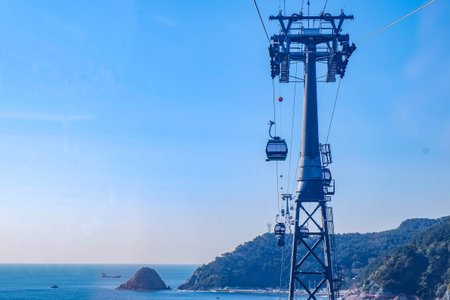 Landscape top view on the cable car in Songdo beach, Busanの写真素材