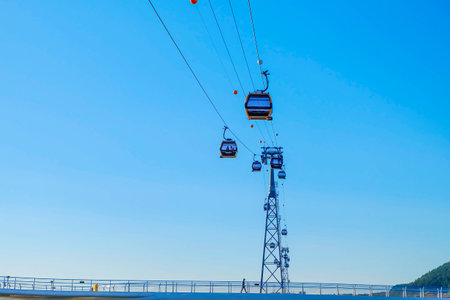 Songdo Skywalk and gondola are popular tourist attractions in Busan,South Koreaの写真素材