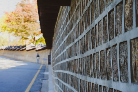 Korean traditional stone wall in Changdeokgung palaceの写真素材
