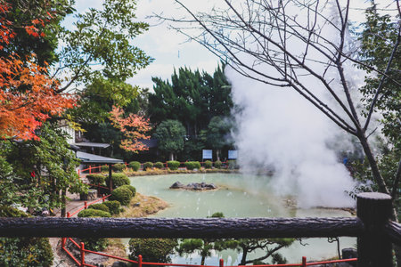 Shiraike Jigoku hot spring in Beppu, Oita.の写真素材