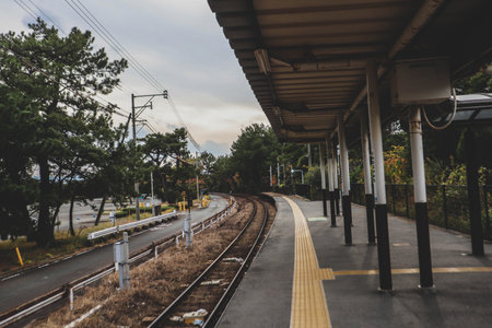 Empty Railway Platform on an Overcast Day in a Peaceful Countryside