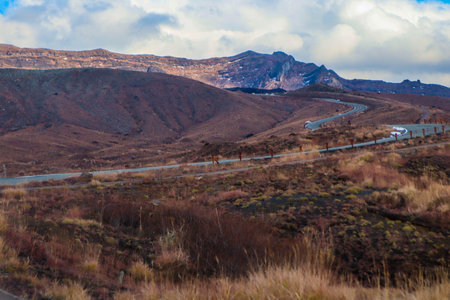 Mountain Aso Nakadake crater, Aso, Kumamoto, Kyushu, Japanの写真素材