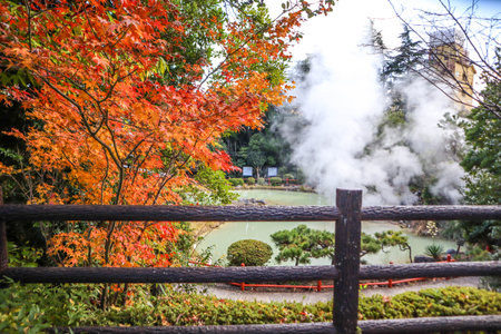 Shiraike Jigoku hot spring in Beppu, Oita.の写真素材