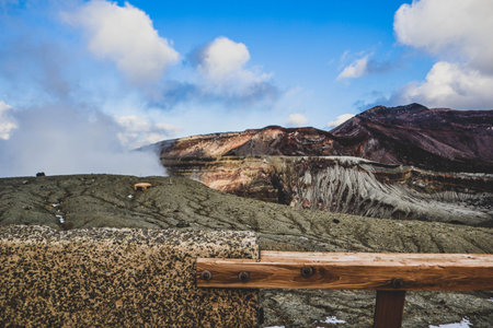 Mountain Aso Nakadake crater, Aso, Kumamoto, Kyushu, Japanの写真素材