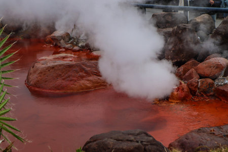 Chinoike Jigoku (Blood pond Hell) in beppu, oita, japanの写真素材